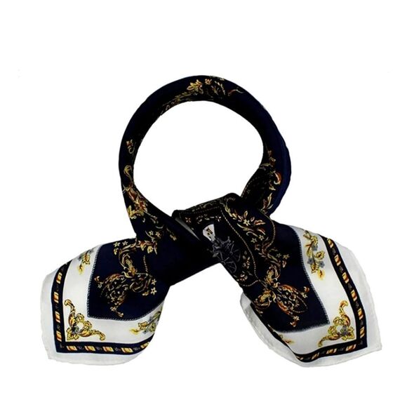 Scarf Headwraps for Women Silk Scarf Navy Satin Print 35 x 35 - Picture 10 of 12